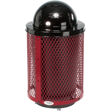 Global Industrial Outdoor Diamond Steel Trash Can With Dome Lid & Base, 36 Gallon, Red 261948RDD